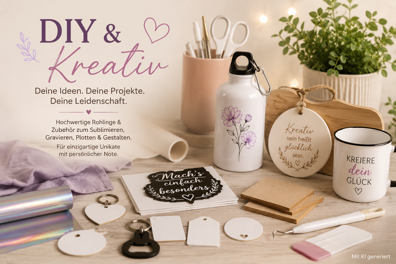 DIY-Rohlinge und Kreativprodukte zum Sublimieren, Gravieren, Plotten und Personalisieren von Wortmelodie Moments.