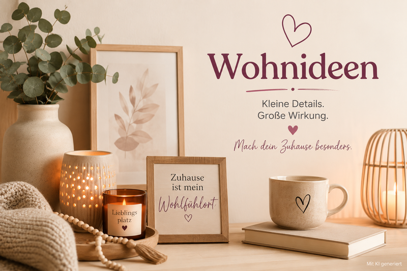 Gemütliche Wohnaccessoires mit Kissen, Kerzen und Dekoration von Wortmelodie Moments für ein persönliches Zuhause.