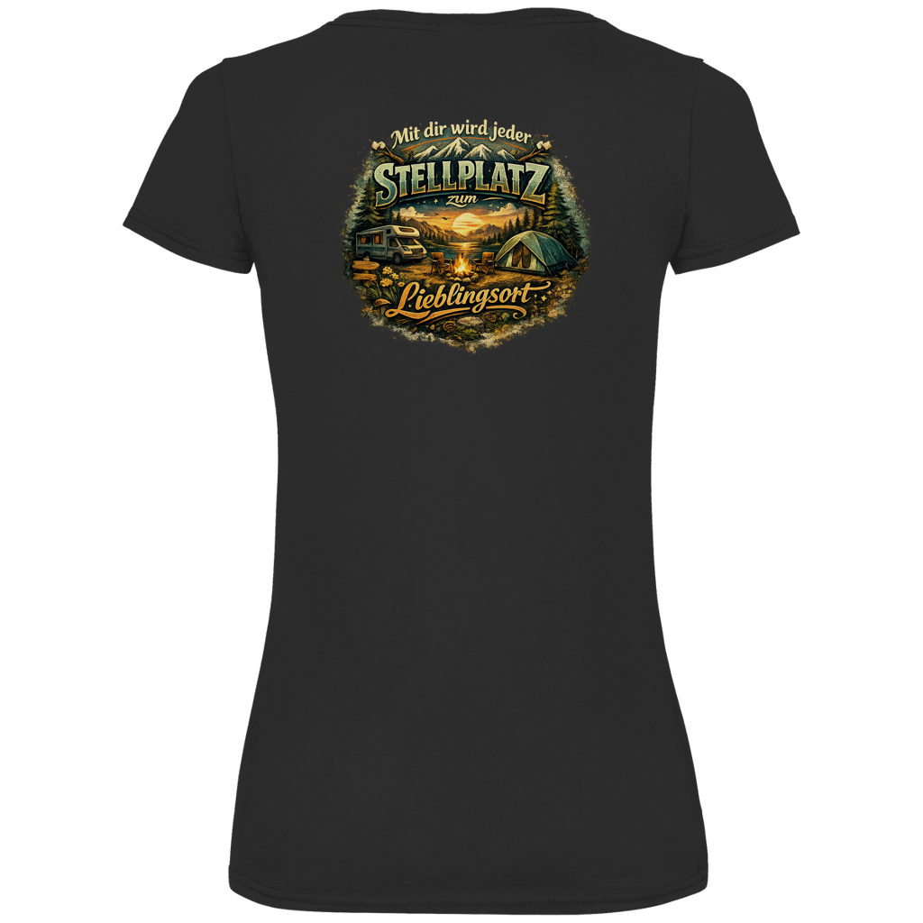 Damen Premium V-Neck T-Shirt Mit dir wird jeder Stellplatz zum Lieblingsort