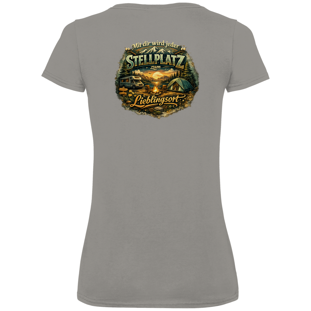 Damen Premium V-Neck T-Shirt Mit dir wird jeder Stellplatz zum Lieblingsort