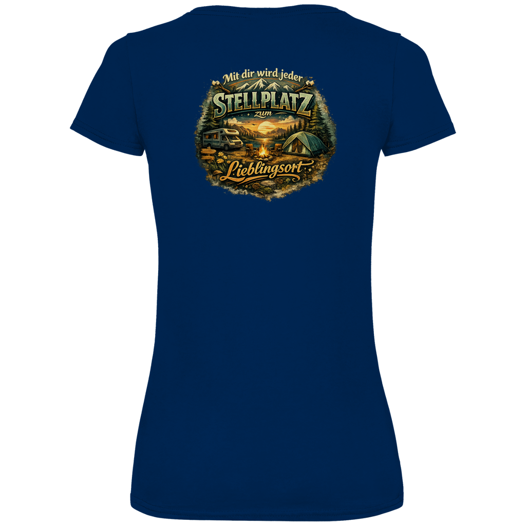 Damen Premium V-Neck T-Shirt Mit dir wird jeder Stellplatz zum Lieblingsort