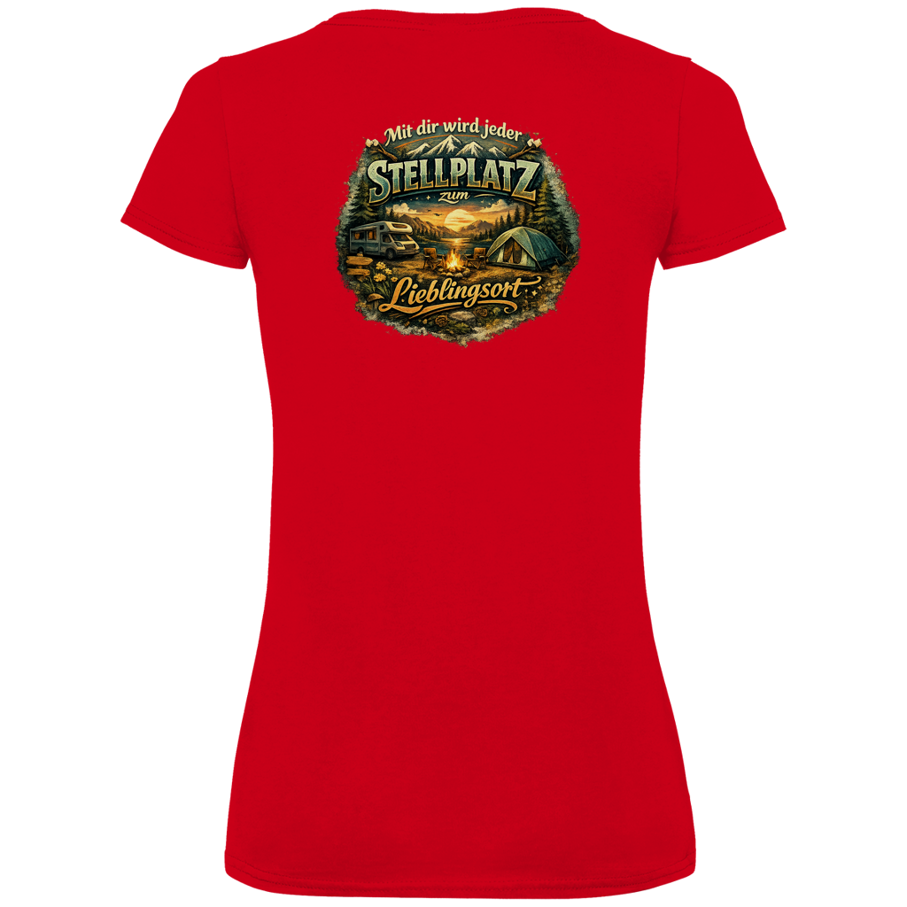Damen Premium V-Neck T-Shirt Mit dir wird jeder Stellplatz zum Lieblingsort