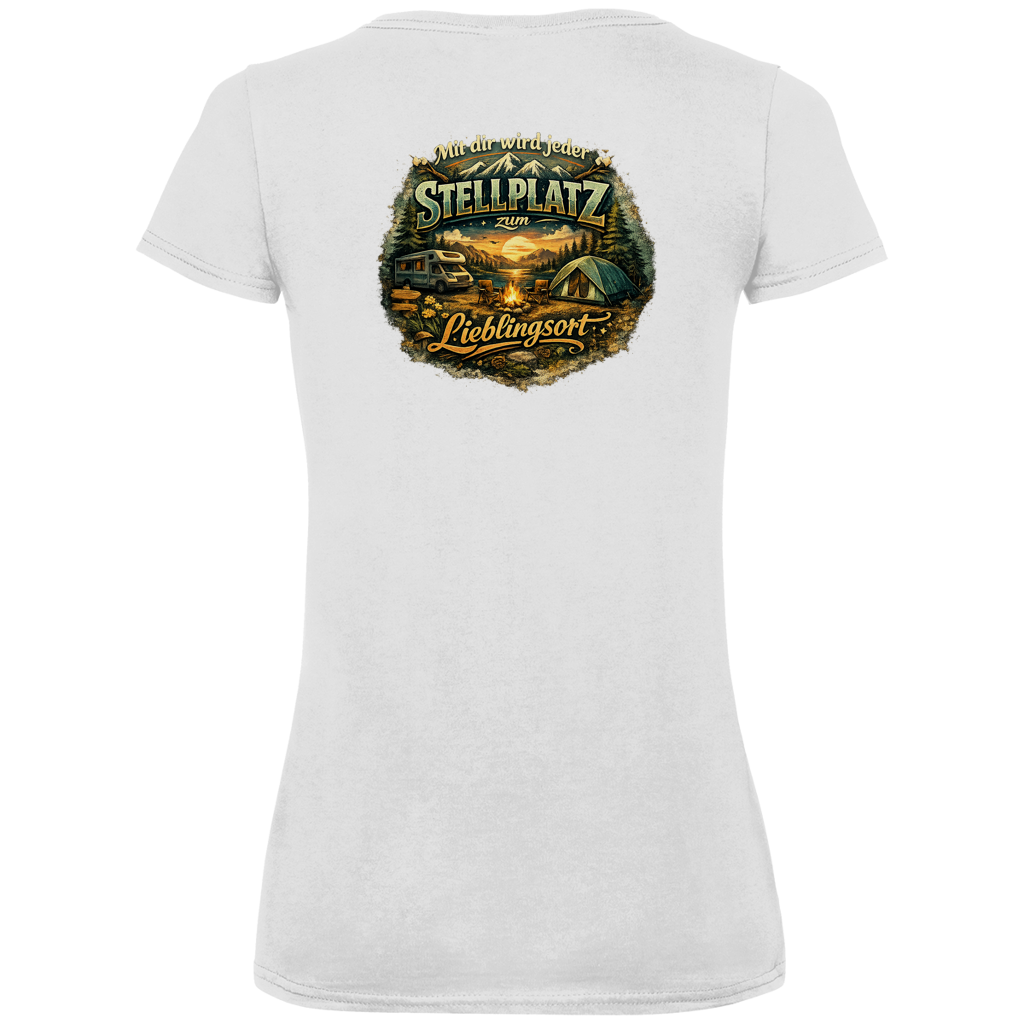 Damen Premium V-Neck T-Shirt Mit dir wird jeder Stellplatz zum Lieblingsort