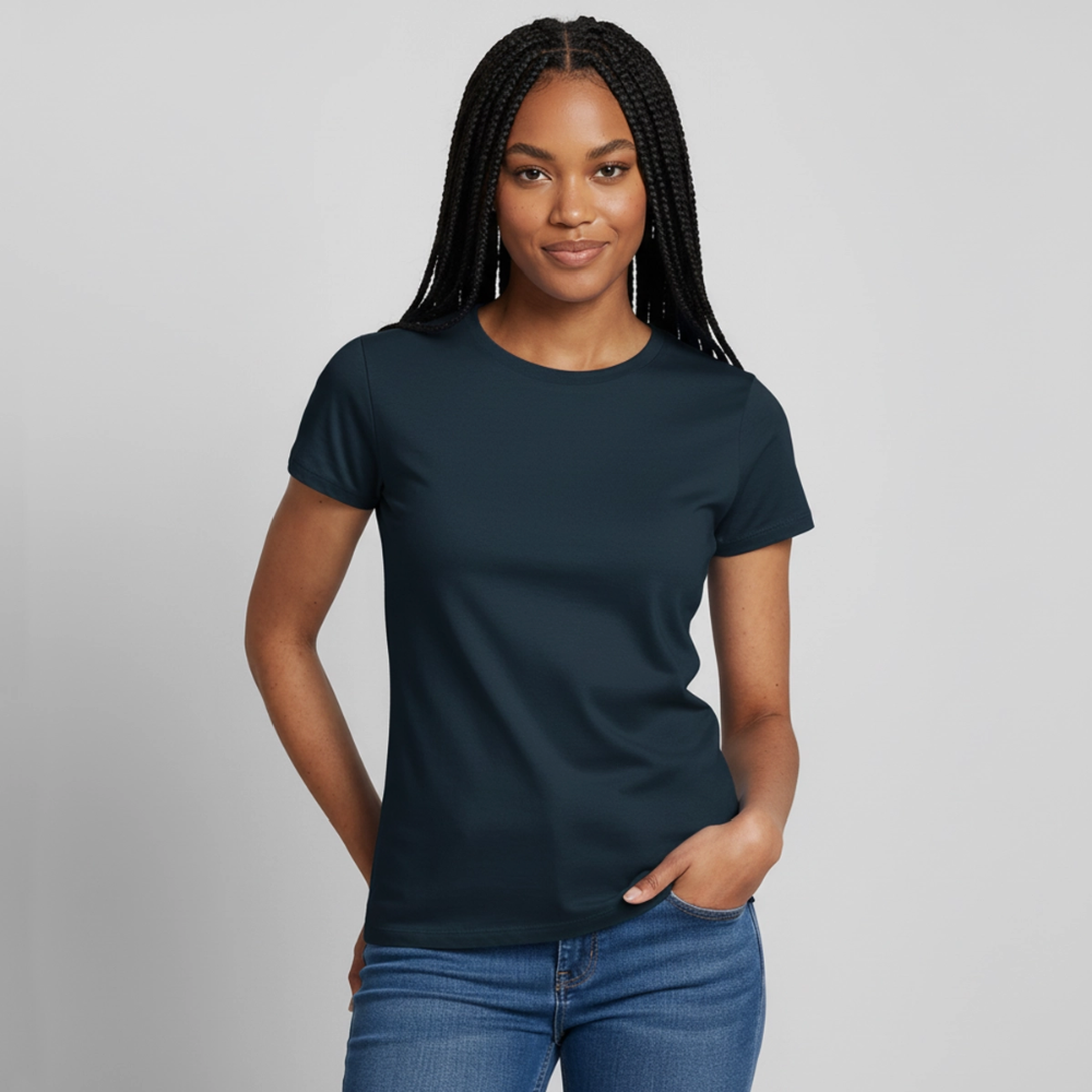 Damen T-Shirt Baumwolle – bequemes Basic Shirt für Alltag & Freizeit | leicht figurbetont | Wortmelodie Moments - Navy