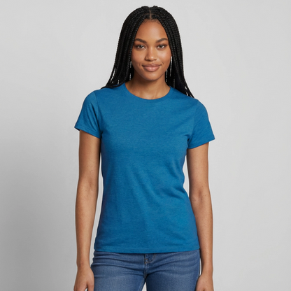 Damen T-Shirt Baumwolle – bequemes Basic Shirt für Alltag & Freizeit | leicht figurbetont | Wortmelodie Moments - Antikblaues Saphir meliert