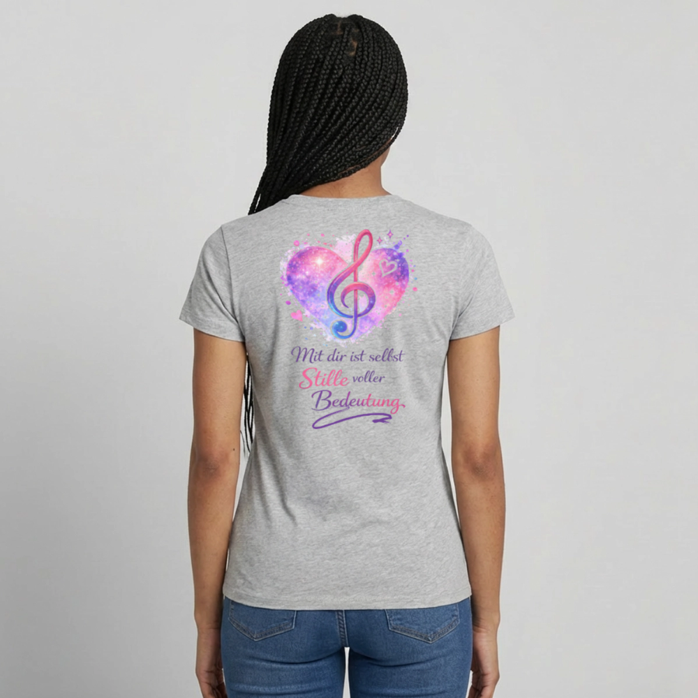 Damen T-Shirt Baumwolle – bequemes Basic Shirt für Alltag & Freizeit | leicht figurbetont | Wortmelodie Moments - Grau meliert