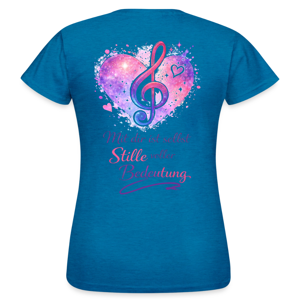 Damen T-Shirt Baumwolle – bequemes Basic Shirt für Alltag & Freizeit | leicht figurbetont | Wortmelodie Moments - Antikblaues Saphir meliert