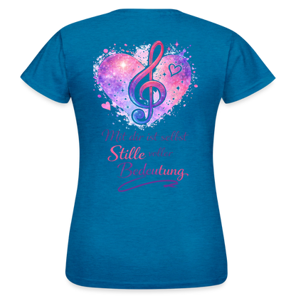 Damen T-Shirt Baumwolle – bequemes Basic Shirt für Alltag & Freizeit | leicht figurbetont | Wortmelodie Moments - Antikblaues Saphir meliert