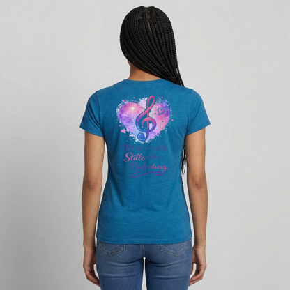 Damen T-Shirt Baumwolle – bequemes Basic Shirt für Alltag & Freizeit | leicht figurbetont | Wortmelodie Moments - Antikblaues Saphir meliert