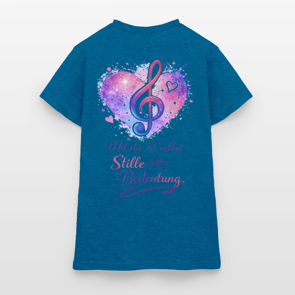 Damen T-Shirt Baumwolle – bequemes Basic Shirt für Alltag & Freizeit | leicht figurbetont | Wortmelodie Moments - Antikblaues Saphir meliert