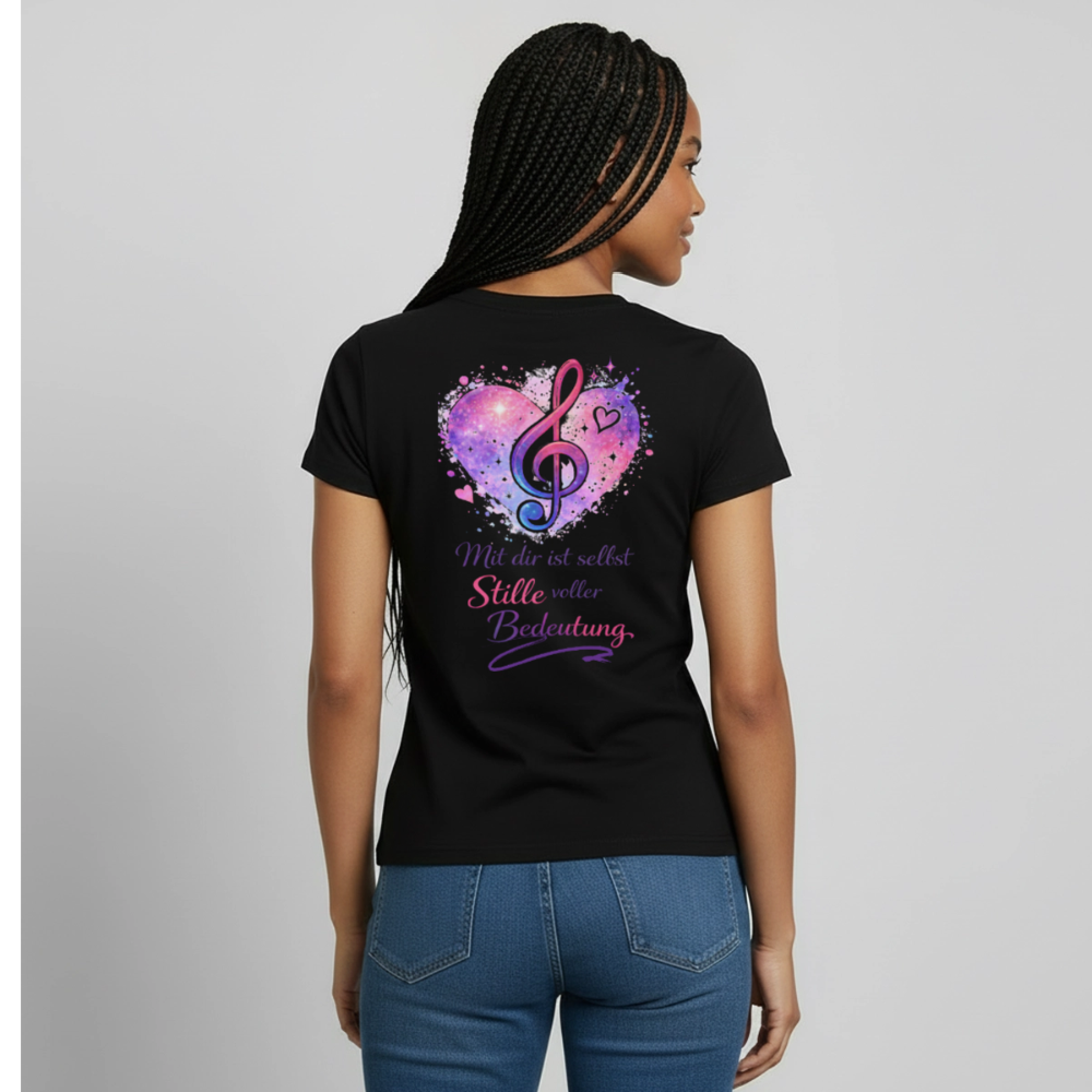 Damen T-Shirt Baumwolle – bequemes Basic Shirt für Alltag & Freizeit | leicht figurbetont | Wortmelodie Moments - Schwarz