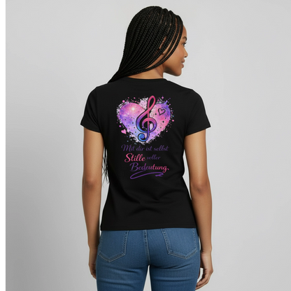 Damen T-Shirt Baumwolle – bequemes Basic Shirt für Alltag & Freizeit | leicht figurbetont | Wortmelodie Moments - Schwarz