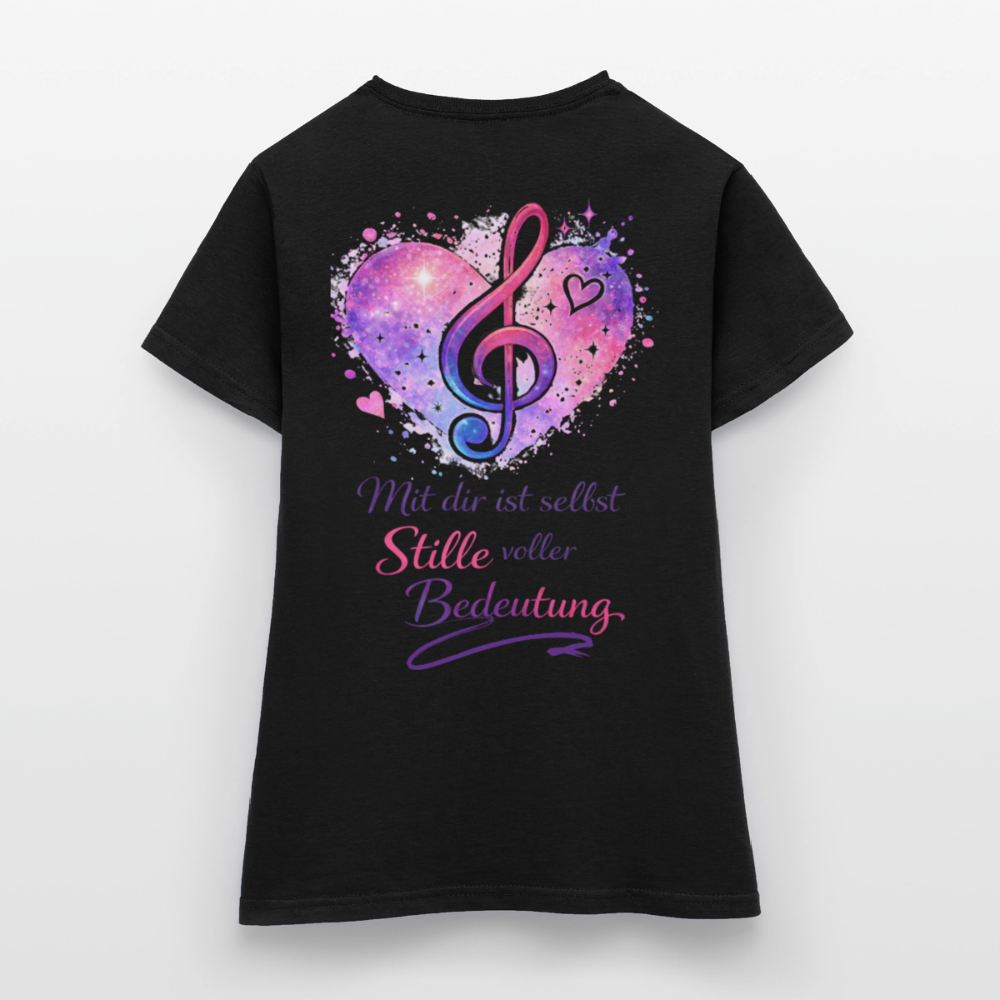 Damen T-Shirt Baumwolle – bequemes Basic Shirt für Alltag & Freizeit | leicht figurbetont | Wortmelodie Moments - Schwarz