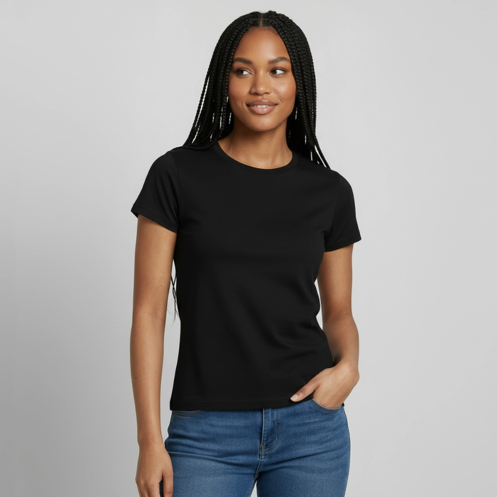 Damen T-Shirt Baumwolle – bequemes Basic Shirt für Alltag & Freizeit | leicht figurbetont | Wortmelodie Moments - Schwarz