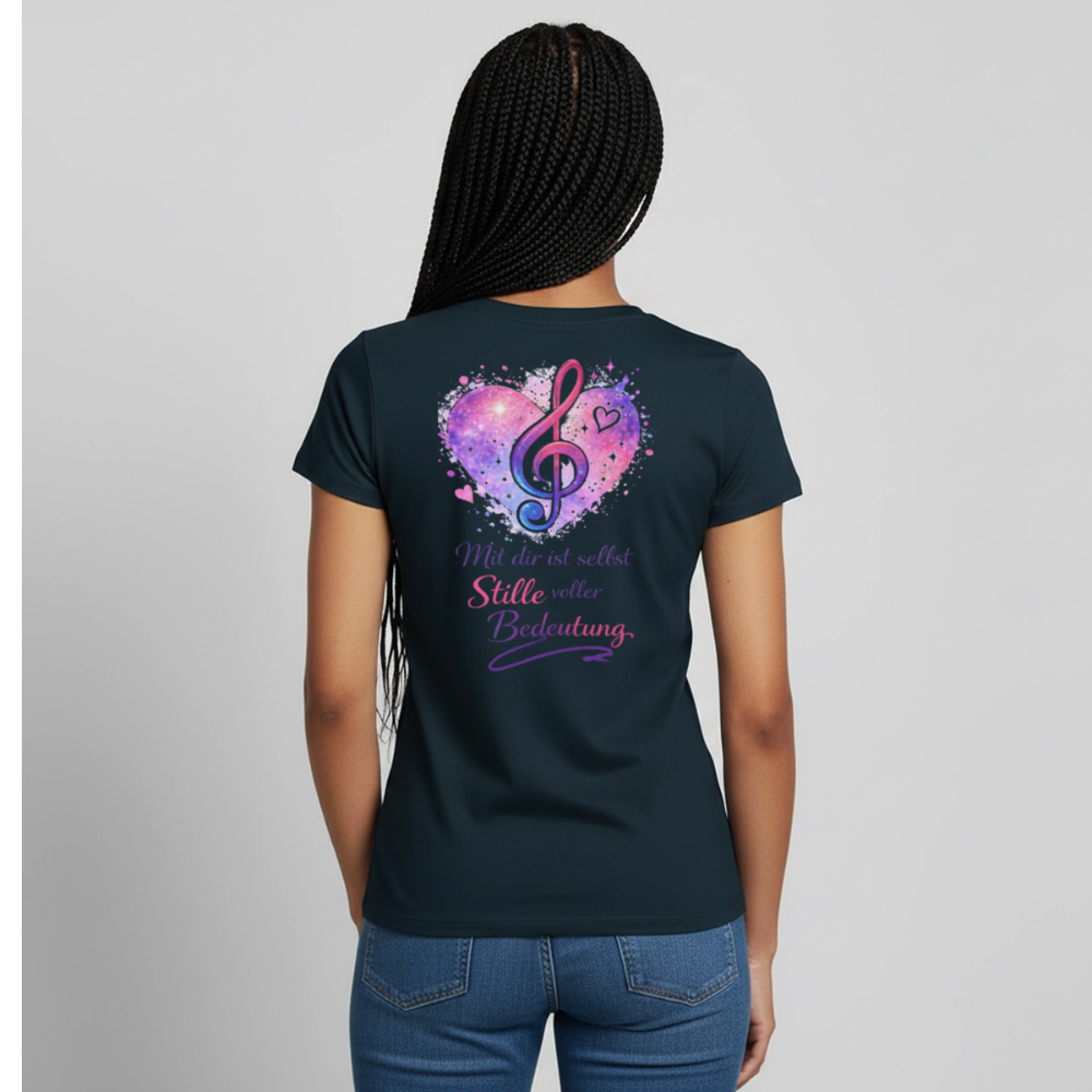 Damen T-Shirt Baumwolle – bequemes Basic Shirt für Alltag & Freizeit | leicht figurbetont | Wortmelodie Moments - Navy