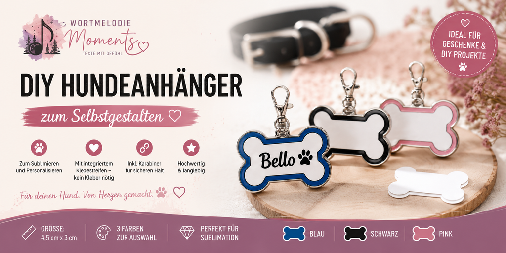 DIY Hundeanhänger aus Metall zum Sublimieren und Personalisieren in verschiedenen Farben und Formen von Wortmelodie Moments.